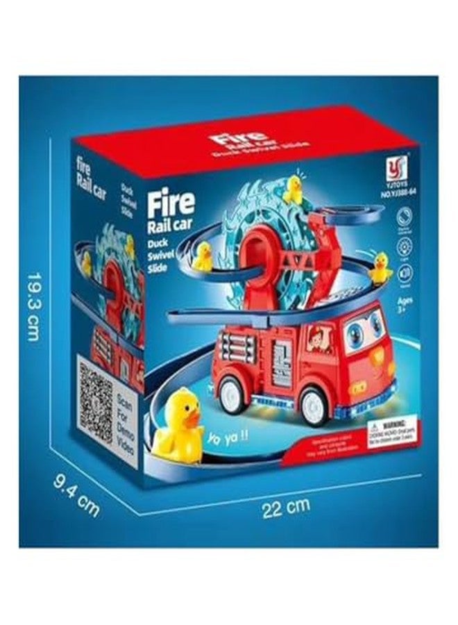 TOYVELLY مجموعة TOYVELLY 5 في 1 لمحرك الإطفاء، مسار سباق بط دوار، عجلة فيريس دوارة، شاحنة إطفاء بعيون متحركة، موسيقى وأضواء - Image 5